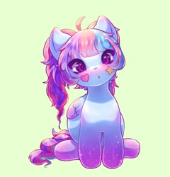 Size: 1440x1498 | Tagged: safe, artist:staticd0ll, derpibooru import, oc, pegasus, pony, blushing, green background, looking at you, simple background, sitting, solo