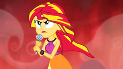 Size: 1920x1080 | Tagged: safe, derpibooru import, screencap, sunset shimmer, equestria girls, rainbow rocks, bare shoulders, clothes, female, sleeveless, solo