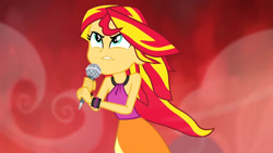 Size: 1920x1080 | Tagged: safe, derpibooru import, screencap, sunset shimmer, equestria girls, rainbow rocks, bare shoulders, clothes, female, sleeveless, solo