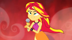 Size: 1920x1080 | Tagged: safe, derpibooru import, screencap, sunset shimmer, equestria girls, rainbow rocks, bare shoulders, clothes, female, sleeveless, solo