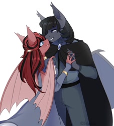 Size: 980x1080 | Tagged: safe, artist:medich, derpibooru import, oc, anthro, bat pony, bat pony oc, clothes, dancing, duo, duo male and female, face to face, female, holding hands, male, simple background, white background