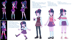 Size: 1280x720 | Tagged: safe, artist:evelili, derpibooru import, part of a set, screencap, sci-twi, twilight sparkle, human, equestria girls, clothes, reference sheet, text