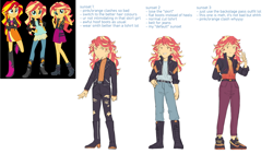 Size: 1280x720 | Tagged: safe, artist:evelili, derpibooru import, part of a set, screencap, sunset shimmer, human, equestria girls, clothes, reference sheet, text