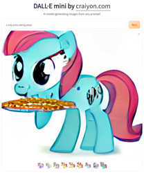 Size: 768x924 | Tagged: safe, derpibooru import, machine learning generated, pony, female, food, hoof hold, pizza, raised hoof, raised leg, solo, wat