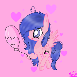 Size: 768x768 | Tagged: safe, artist:magicangelstarartist, derpibooru import, oc, oc only, pegasus, pony, balloon, female, heart, heart eyes, mare, raised hoof, raised leg, simple background, solo, wingding eyes