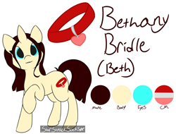 Size: 2333x1769 | Tagged: safe, artist:starstrucksocks, derpibooru import, oc, oc only, oc:bethany bridle, pony, unicorn, collar, female, horn, mare, reference sheet, signature, simple background, unicorn oc, white background