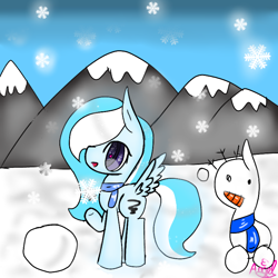 Size: 768x768 | Tagged: safe, artist:magicangelstarartist, derpibooru import, oc, oc only, pegasus, pony, female, mare, mountain, mountain range, multicolored hair, snow, snowfall, snowpony, solo