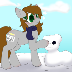 Size: 1500x1500 | Tagged: safe, artist:starstrucksocks, derpibooru import, oc, oc only, earth pony, pony, christmas, clothes, cute, earth pony oc, eyes open, female, holiday, mare, scarf, snow, snowpony, solo, winter