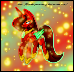 Size: 477x462 | Tagged: safe, artist:firedragonmoon15, derpibooru import, oc, oc:phoenix scarletruby, alicorn, pony, brown mane, brown tail, calm, colored wings, gradient background, jewelry, lidded eyes, lowres, mint wings, necklace, outline, red coat, red wings, scar, sparks, tail, two toned wings, wings