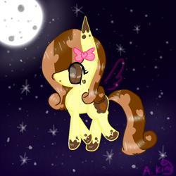 Size: 768x768 | Tagged: safe, artist:magicangelstarartist, derpibooru import, oc, oc only, pony, bow, female, mare, moon, multicolored coat, multicolored hair, solo, starry night