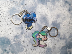 Size: 1280x960 | Tagged: safe, artist:made_by_franch, derpibooru import, princess celestia, princess luna, alicorn, craft, event, handmade, keychain, new lunar republic, present, solar empire, solo