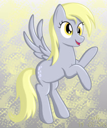 Size: 2480x2953 | Tagged: safe, artist:lurfy, derpibooru import, derpy hooves, pegasus, pony, abstract background, female, smiling, solo