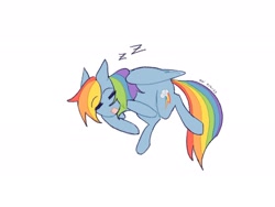 Size: 2048x1536 | Tagged: safe, artist:koiqxx, derpibooru import, rainbow dash, pegasus, pony, female, mare, simple background, sleeping, solo, white background