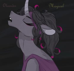 Size: 747x712 | Tagged: safe, artist:astr0zone, derpibooru import, oleander, anthro, unicorn, them's fightin' herds, community related, eyes closed, female, long neck, open mouth, profile, side view, solo