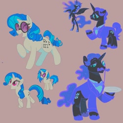 Size: 1600x1600 | Tagged: safe, artist:caravansilence, derpibooru import, dj pon-3, fancypants, nightmare moon, rarity, vinyl scratch, alicorn, pony, unicorn, female, male, mare, palette swap, recolor, stallion