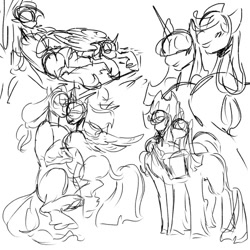 Size: 540x540 | Tagged: safe, artist:rareapples, derpibooru import, applejack, twilight sparkle, twilight sparkle (alicorn), alicorn, earth pony, 2d, digital art, female, horn, long horn, looking at each other, looking at someone, mare, sketch, smiling, smiling at each other, wings