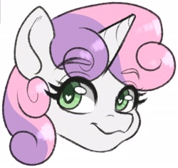 Size: 2045x1932 | Tagged: safe, artist:inkkeystudios, derpibooru import, sweetie belle, pony, unicorn, bust, eyebrows, eyebrows visible through hair, heart, heart eyes, looking at you, portrait, smiling, wingding eyes