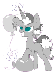 Size: 332x444 | Tagged: safe, artist:artflicker, derpibooru import, pokey pierce, poppy pin, pony, unicorn, balloon, discorded, evil grin, female, grin, mare, partial color, rule 63, simple background, smiling, solo, transparent background