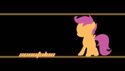 Size: 1920x1080 | Tagged: safe, artist:alexstrazse, artist:shelmo69, derpibooru import, edit, scootaloo, pegasus, pony, base used, black background, female, filly, foal, line, minimalist, name, simple background, solo, spread wings, wallpaper, wallpaper edit, wings