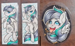 Size: 2327x1444 | Tagged: safe, artist:inkkeystudios, derpibooru import, oc, oc only, pegasus, pony, ahegao, badge, bedroom eyes, body pillow, body pillow design, eyes, eyes rolling back, floating wings, heart, heart eyes, lidded eyes, looking at you, open mouth, open smile, photo, smiling, spread wings, tongue, tongue out, traditional art, underhoof, wingding eyes, wings