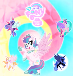 Size: 1280x1334 | Tagged: safe, artist:hate-love12, derpibooru import, princess cadance, princess celestia, princess flurry heart, princess luna, twilight sparkle, twilight sparkle (alicorn), alicorn, pony, alicorn tetrarchy, base used, older