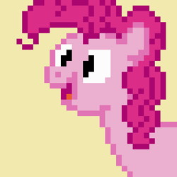 Size: 320x320 | Tagged: safe, artist:anxiouspon, derpibooru import, pinkie pie, earth pony, pony, open mouth, simple background, yellow background