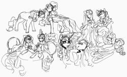 Size: 540x327 | Tagged: safe, artist:rareapples, derpibooru import, fluttershy, rarity, earth pony, pegasus, unicorn, 2d, date, digital art, female, horn, mare, monochrome, shipping, sketch, smiling, table, wings