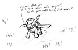 Size: 1580x1024 | Tagged: safe, derpibooru import, oc, oc only, original species, plane pony, angry, commie, ears, f-16 fighting falcon, floppy ears, flying, hahaha, irritated, jet, jet fighter, jet plane, laughing, male, plane, solo