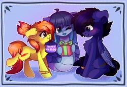 Size: 8700x6000 | Tagged: safe, artist:kindnychan, derpibooru import, oc, oc only, oc:blackhole, oc:blaze inferno, oc:opal brona, earth pony, lamia, original species, pegasus, birthday gift, cute, earth pony oc, pegasus oc