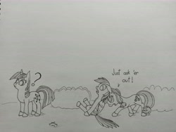 Size: 9248x6936 | Tagged: safe, artist:anxiouspon, derpibooru import, applejack, rainbow dash, twilight sparkle, unicorn twilight, earth pony, pegasus, pony, unicorn, atg 2020, newbie artist training grounds, traditional art