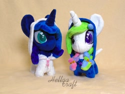 Size: 2048x1536 | Tagged: safe, artist:hellgacraft, derpibooru import, princess celestia, princess luna, alicorn, chibi, clothes, duo, duo female, female, horn, irl, mare, photo, plushie, standing, wings