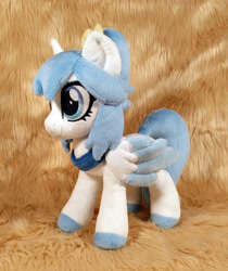 Size: 2358x2806 | Tagged: safe, artist:doctorkoda, derpibooru import, oc, oc only, pegasus, pony, colored hooves, colored wings, colored wingtips, commission, female, happy, irl, mare, photo, plushie, ponytail, smiling, spread wings, standing, wings