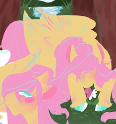 Size: 540x576 | Tagged: safe, artist:rareapples, derpibooru import, fluttershy, pegasus, 2d, blushing, colored, digital art, female, flower, folded wings, lying down, mare, smiling, solo, tree, wings