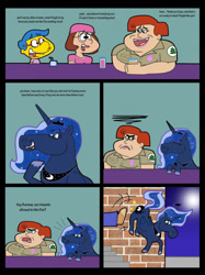 Size: 1024x1366 | Tagged: safe, artist:cookie-lovey, derpibooru import, princess luna, alicorn, pony, 2014, alcohol, annoyed, bar, brickleberry, comic, connie cunaman, crossover, dialogue, drink, family guy, female, frown, kicking, male, mare, meg griffin, milhouse van houten, night, open mouth, open smile, pain star, smiling, style emulation, text, the fairly oddparents, the simpsons