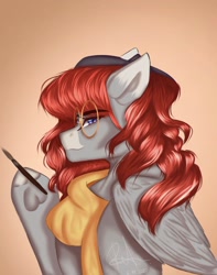 Size: 1500x1907 | Tagged: safe, artist:novadraws19205, derpibooru import, oc, oc only, pegasus, pony, beret, glasses, hat, magnetic hooves, paintbrush, solo, underhoof