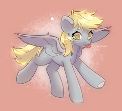 Size: 2196x1997 | Tagged: safe, artist:shelti, derpibooru import, derpy hooves, pegasus, pony, :p, colored pupils, female, happy, mare, solo, spread wings, tongue, tongue out, underhoof, wings