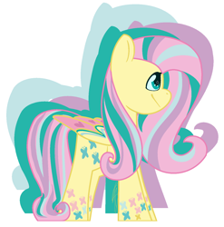 Size: 1384x1400 | Tagged: safe, artist:eivilpotter, derpibooru import, fluttershy, pegasus, pony, colored, colored wings, female, flat colors, mare, multicolored hair, multicolored wings, rainbow power, simple background, solo, wings