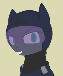 Size: 848x1013 | Tagged: safe, artist:sharp72, derpibooru import, oc, oc only, bat pony, pony, bust, clothes, female, helmet, portrait, simple background, solo