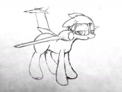 Size: 1644x1251 | Tagged: artist needed, safe, derpibooru import, oc, oc only, original species, plane pony, an-72, antonov an-72, looking at you, pencil drawing, plane, simple background, smiling, solo, standing, traditional art, unnamed oc, white background