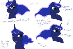 Size: 540x360 | Tagged: safe, artist:still-waters-artpony, derpibooru import, princess luna, alicorn, pony, emotions, female, hoof on chest, smiling, solo, talking