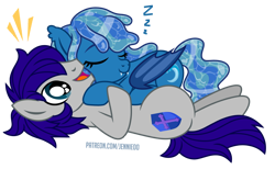 Size: 1000x617 | Tagged: safe, artist:jennieoo, derpibooru import, oc, oc:maverick, oc:ocean soul, bat pony, earth pony, pony, cute, excited, fangs, female, happy, hug, husband and wife, lying down, lying on top of someone, male, married couple, on back, show accurate, simple background, sleeping, smiling, soulverick, transparent background