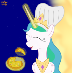 Size: 1652x1672 | Tagged: safe, artist:sylphanscribe, derpibooru import, princess celestia, alicorn, pony, chef's hat, food, hat, pizza