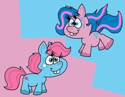 Size: 1016x787 | Tagged: safe, artist:cookie-lovey, derpibooru import, earth pony, pony, 2014, bucktooth, duo, duo female, female, mare, my little phony, smiling, style emulation, the fairly oddparents