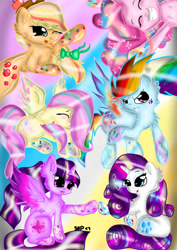 Size: 752x1063 | Tagged: safe, artist:adishu, derpibooru import, applejack, fluttershy, pinkie pie, rainbow dash, rarity, twilight sparkle, twilight sparkle (alicorn), alicorn, earth pony, pegasus, unicorn, mane six, rainbow power, simple background