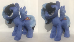 Size: 1024x591 | Tagged: safe, artist:starfulstitches, derpibooru import, oc, oc:midnight song, pegasus, pony, female, mare, photo, plushie, solo, spread wings, wings