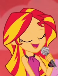 Size: 592x776 | Tagged: safe, derpibooru import, screencap, sunset shimmer, equestria girls, rainbow rocks, microphone, singing