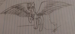 Size: 3100x1389 | Tagged: safe, artist:those kids in the corner, derpibooru import, oc, oc:evergreen, alicorn, pony, female, mare, old art, spread wings, traditional art, wings