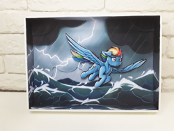 Size: 1280x960 | Tagged: safe, artist:made_by_franch, derpibooru import, rainbow dash, pegasus, pony, animated, art, craft, diorama, figure, gif, handmade, ocean, solo, storm, video, water