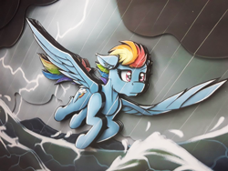 Size: 1280x960 | Tagged: safe, artist:made_by_franch, derpibooru import, rainbow dash, pegasus, pony, animated, art, craft, diorama, figure, gif, handmade, ocean, solo, storm, video, water