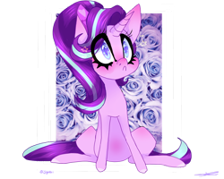 Size: 1024x820 | Tagged: safe, artist:jgreti, derpibooru import, starlight glimmer, pony, unicorn, colored pupils, flower background, frown, simple background, solo, transparent background